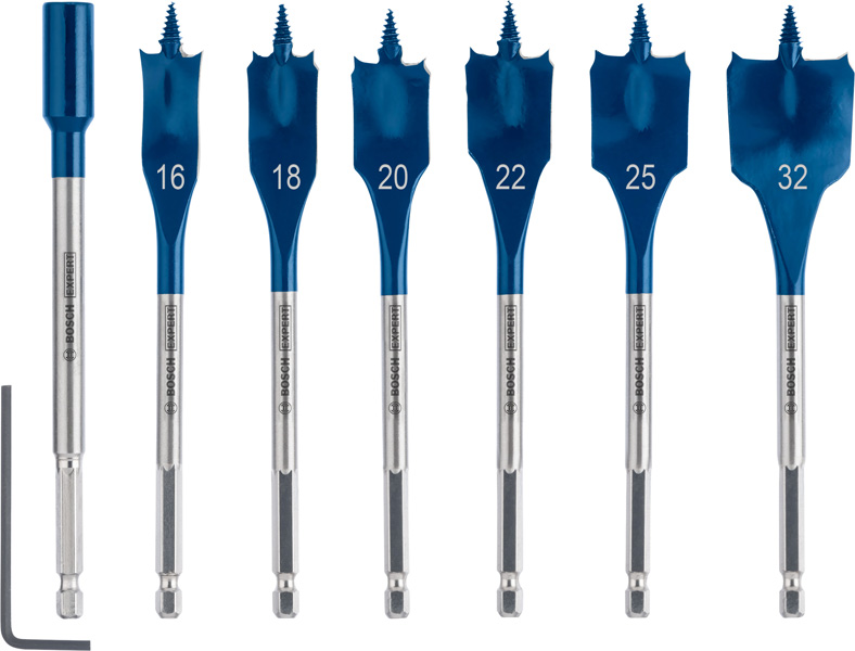 BOSCH EXPERT Self Cut Speed Flachfräsbohrer + Verlängerung Set, 16-32mm, 7-tlg. BOSCH EXPERT Self Cut Speed Flachfräsbohrer + Verlängerung Set, 16-32mm, 7-tlg.