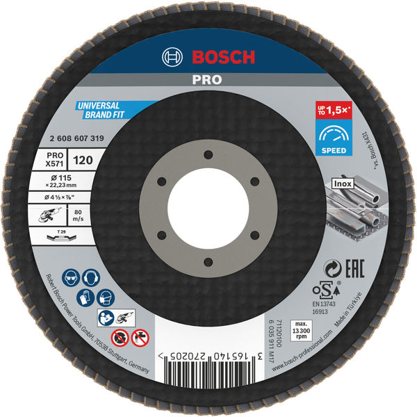 BOSCH PRO X571 Fächerschleifscheibe, abgewinkelt, 115 mm, K120