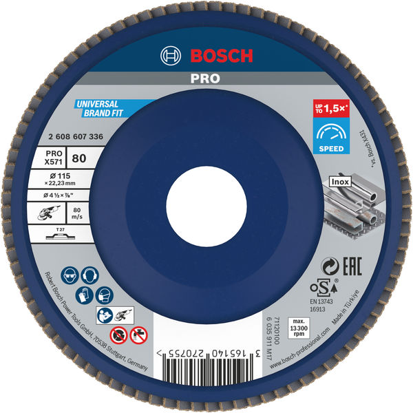 BOSCH PRO X571 Fächerschleifscheibe, gerade, 115 mm, K80 BOSCH PRO X571 Fächerschleifscheibe, gerade, 115 mm, K80