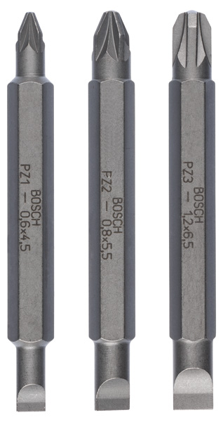 BOSCH Doppelklingenbit-Set, 3-teilig, S0,6x4,5, PZ1, S0,8x5,5, PZ2, S1,2x6,5, PZ3,60mm BOSCH Doppelklingenbit-Set, 3-teilig, S0,6x4,5, PZ1, S0,8x5,5, PZ2, S1,2x6,5, PZ3,60mm
