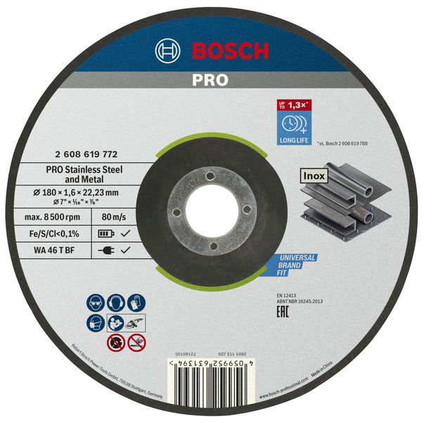 BOSCH PRO Stainless Steel and Metal Trennscheibe, 180 x 1,6 x 22.23 mm, gekröpft BOSCH PRO Stainless Steel and Metal Trennscheibe, 180 x 1,6 x 22.23 mm, gekröpft