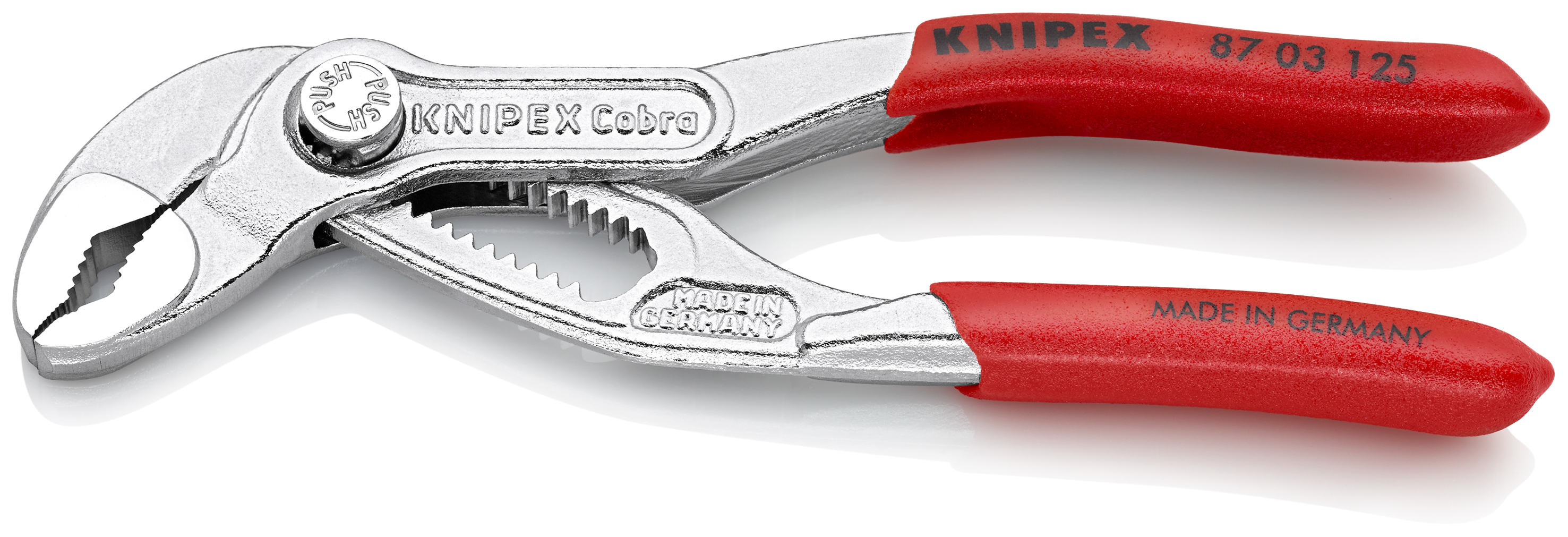 KNIPEX KNIPEX 87 03 125 Cobra® Hightech-Wasserpumpenzange 125 mm verchromt mit rutschhemmendem Kunststoff überzogen KNIPEX KNIPEX 87 03 125 Cobra® Hightech-Wasserpumpenzange 125 mm verchromt mit rutschhemmendem Kunststoff überzogen