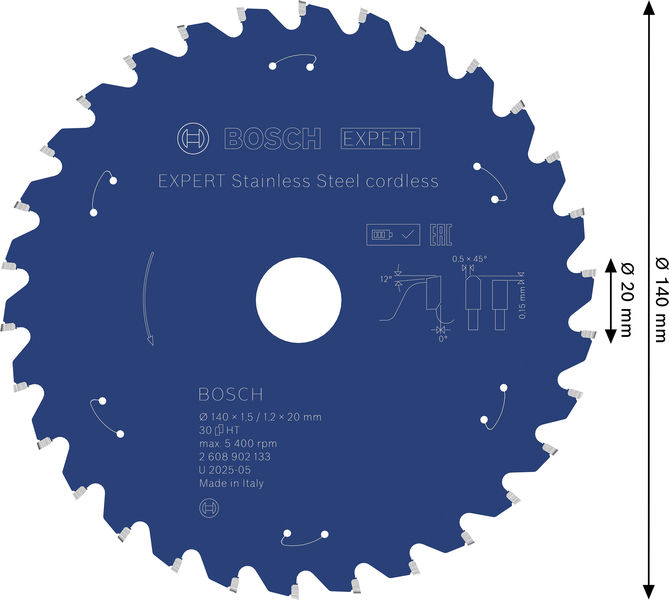BOSCH EXPERT Stainless Steel Kreissägeblatt, 140x20 mm, Z30