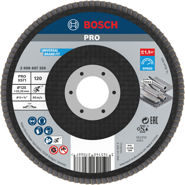 BOSCH PRO X571 Fächerschleifscheibe, gerade, 125 mm, K120 BOSCH PRO X571 Fächerschleifscheibe, gerade, 125 mm, K120