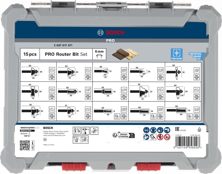 BOSCH PRO Nutfräser-Set, gemischt, Schaft 6 mm, 15-tlg BOSCH PRO Nutfräser-Set, gemischt, Schaft 6 mm, 15-tlg