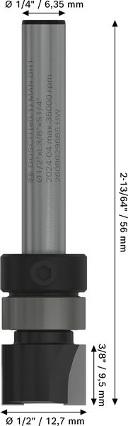 BOSCH PRO Bündigfräser, obenliegendes Führungskugellager, Ø 1/2" x L 3/8", Schaft 1/4" BOSCH PRO Bündigfräser, obenliegendes Führungskugellager, Ø 1/2" x L 3/8", Schaft 1/4"