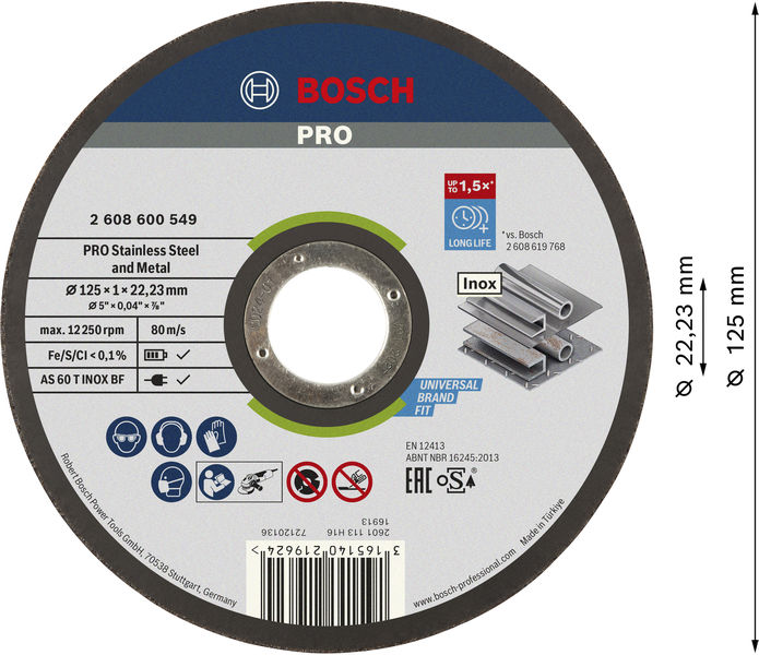 BOSCH PRO Stainless Steel and Metal Trennscheibe, 125 x 1 x 22,23 mm