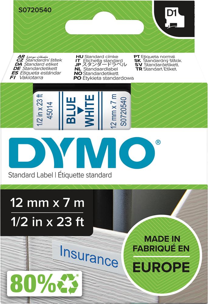 DYMO Schriftband D1 45014 blau/weiß 12mmx7m DYMO DYMO Schriftband D1 45014 blau/weiß 12mmx7m DYMO
