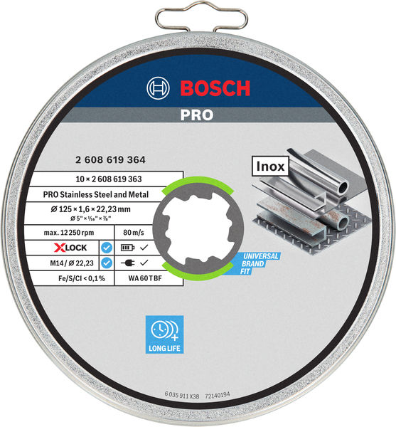 BOSCH PRO Stainless Steel and Metal X-Lock Trennscheibe, 125x1.6x22.23 mm, ger. 10tlg