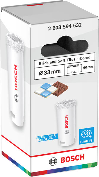 BOSCH Brick and Soft Tile Lochsäge mit Aufsteckhalter, 33 x 60 mm BOSCH Brick and Soft Tile Lochsäge mit Aufsteckhalter, 33 x 60 mm