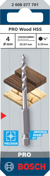 BOSCH PRO Wood HSS-Holzspiralbohrer, 4x35x87 mm