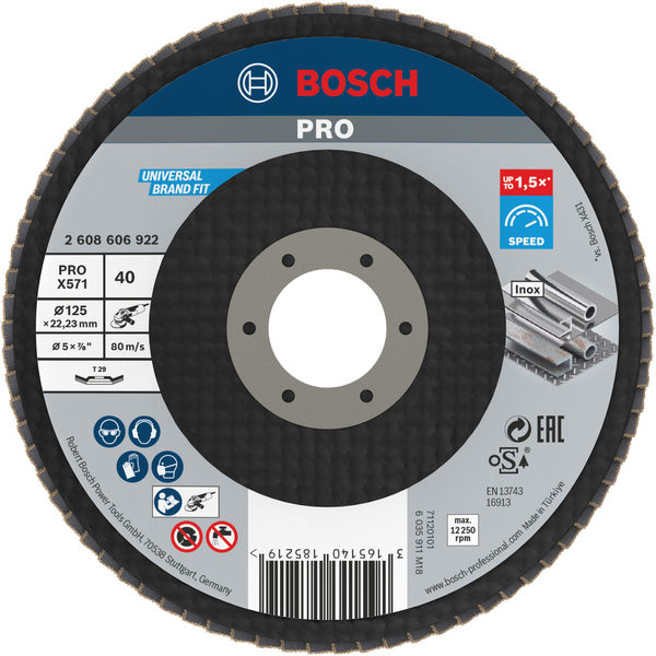 BOSCH PRO X571 Fächerschleifscheibe, abgewinkelt, 125 mm, K40