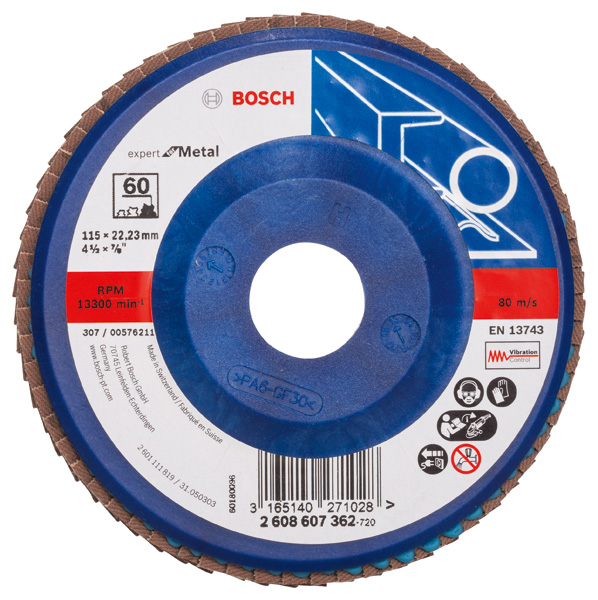 BOSCH Fächerschleifscheibe X551 Expert for Metal, gerade, 115 mm, 60, Kunststoff BOSCH Fächerschleifscheibe X551 Expert for Metal, gerade, 115 mm, 60, Kunststoff