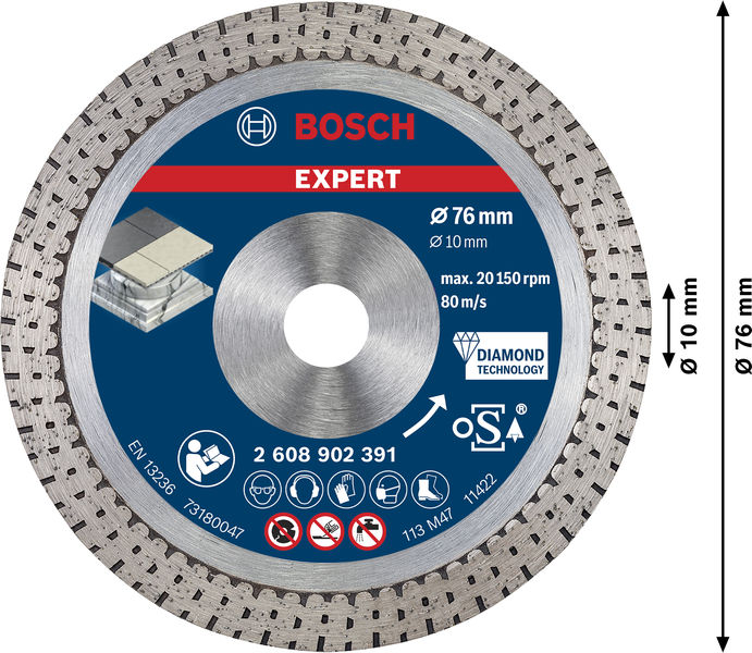 BOSCH EXPERT Hard Ceramic Diamanttrennscheibe, 76x1,5x10 mm