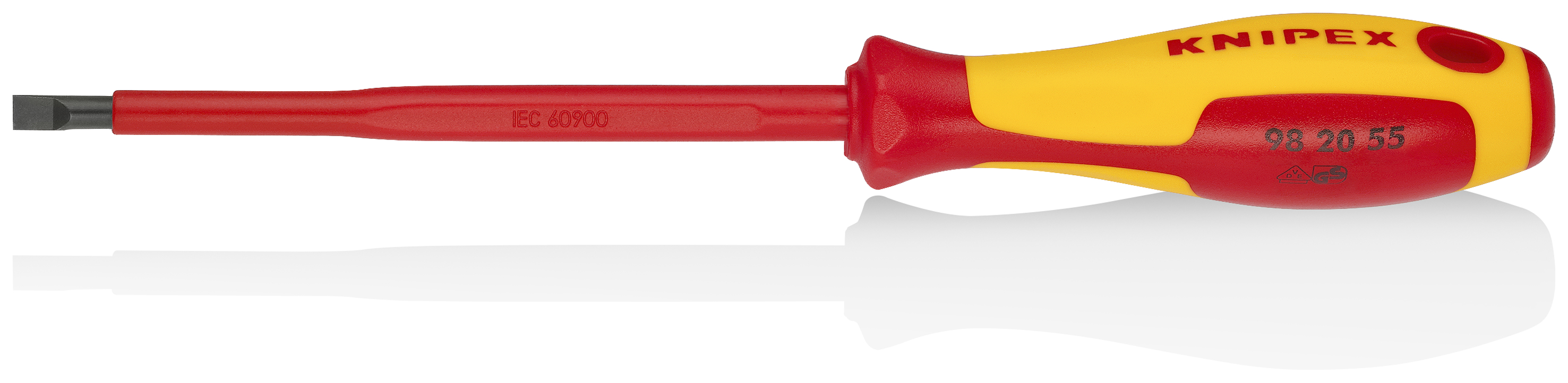 KNIPEX KNIPEX 98 20 55 Schraubendreher für Schlitzschrauben 232 mm brüniert isolierender Mehrkomponenten-Griff, VDE-geprüft