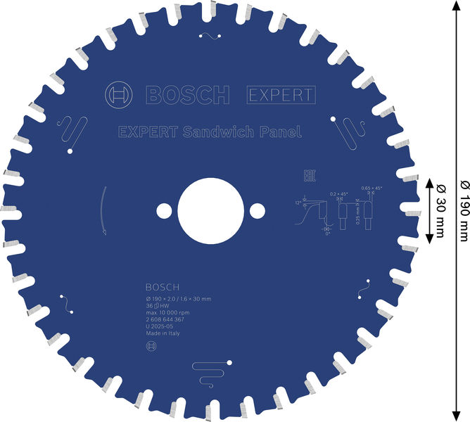 BOSCH EXPERT Sandwich Panel Kreissägeblatt, 190x2/1,6x30 mm, Z36 BOSCH EXPERT Sandwich Panel Kreissägeblatt, 190x2/1,6x30 mm, Z36