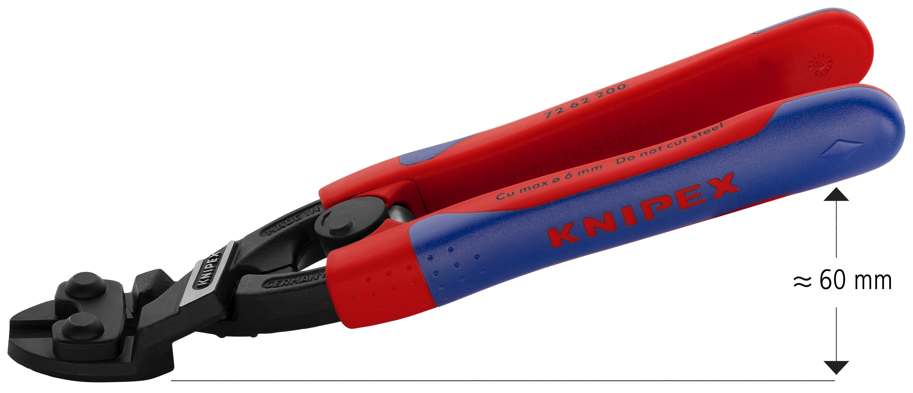 KNIPEX KNIPEX 72 62 200 Kraft-Bündigschneider für Weichmetall und Kunststoff 200 mm schwarz atramentiert mit schlanken Mehrkomponenten-Hüllen