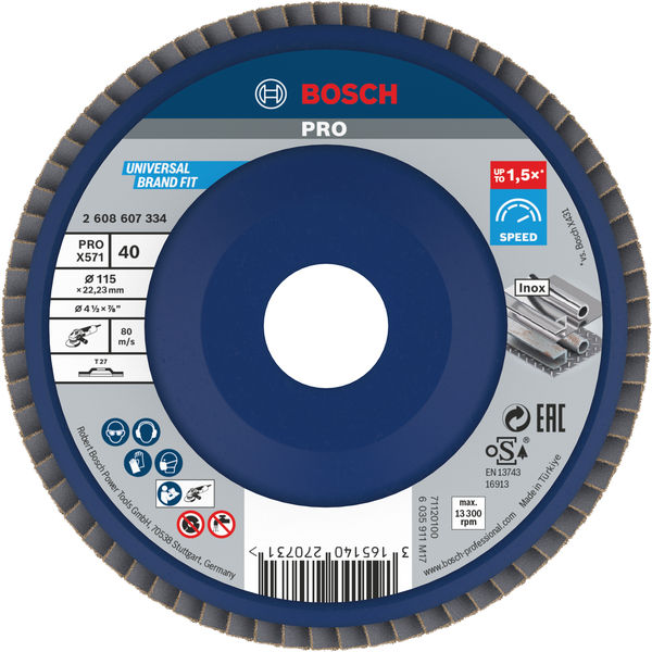 BOSCH PRO X571 Fächerschleifscheibe, gerade, 115 mm, K40 BOSCH PRO X571 Fächerschleifscheibe, gerade, 115 mm, K40