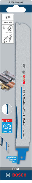 BOSCH PRO Medium-Thick Metal precise S1137BEF Säbelsägeblatt, 1,1x25x225 mm, 2-tlg. BOSCH PRO Medium-Thick Metal precise S1137BEF Säbelsägeblatt, 1,1x25x225 mm, 2-tlg.