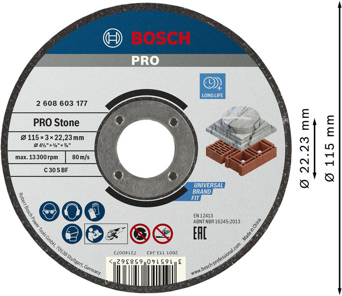 BOSCH PRO Stone Trennscheibe, 115 x 3 x 22,23 mm BOSCH PRO Stone Trennscheibe, 115 x 3 x 22,23 mm