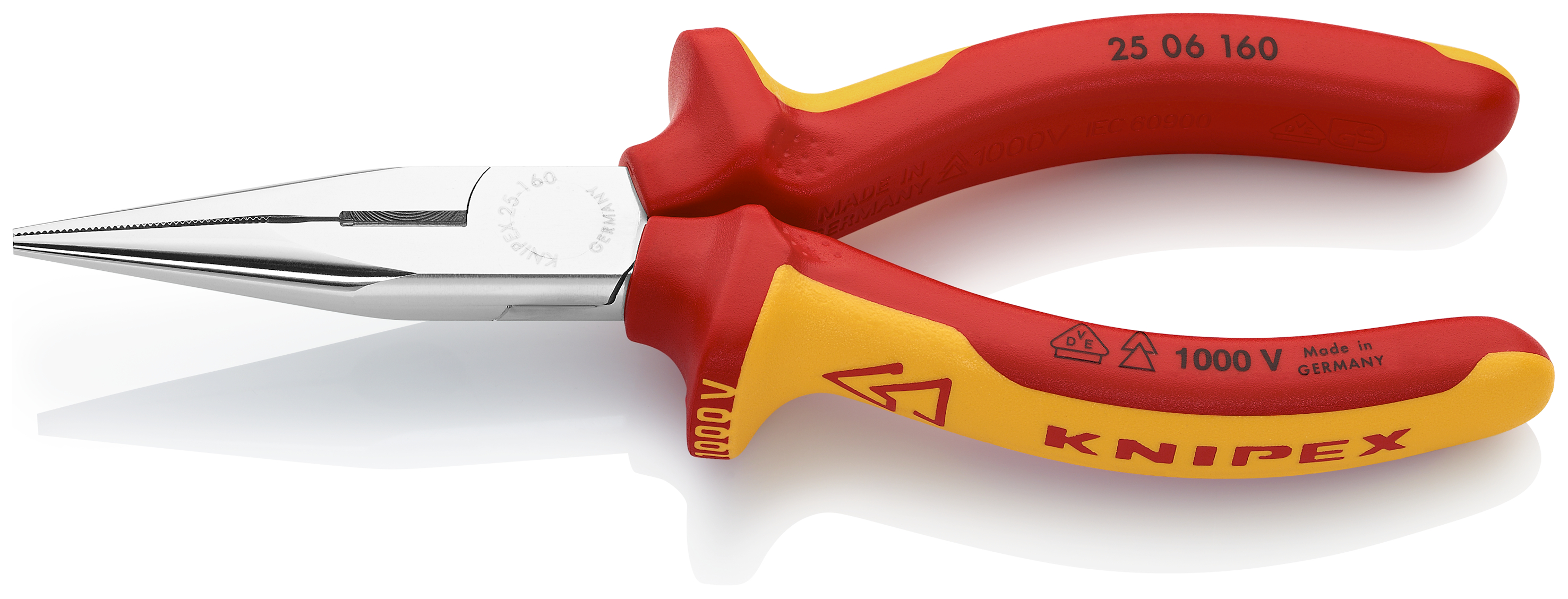 KNIPEX KNIPEX 25 06 160 T Flachrundzange mit Schneide (Radiozange) 160 mm verchromt isoliert mit Mehrkomponenten-Hüllen, VDE-geprüft