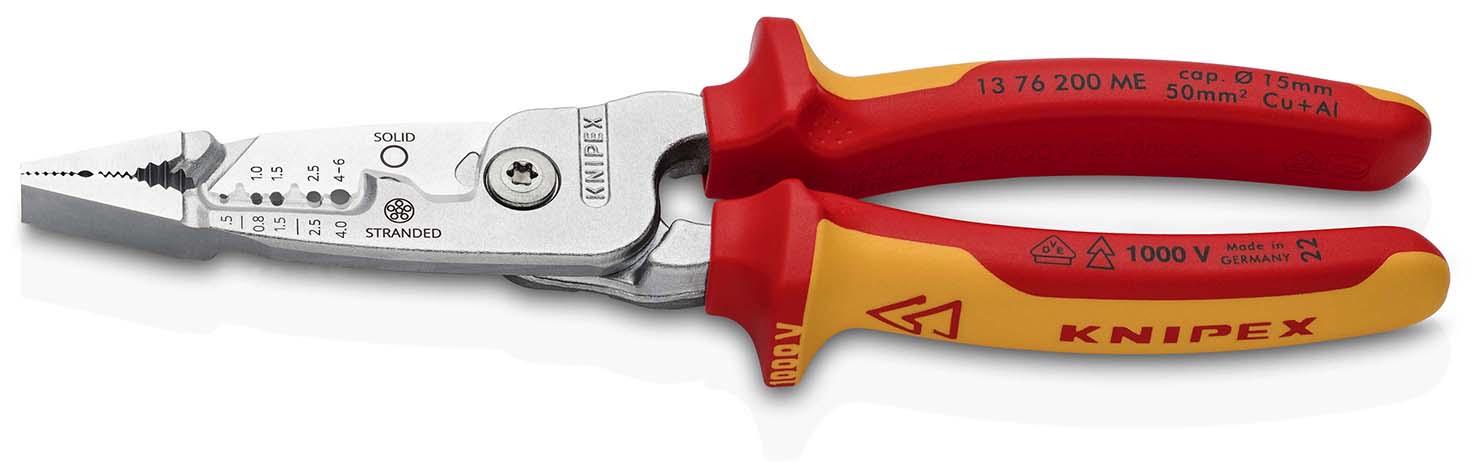 KNIPEX KNIPEX 13 76 200 ME Multifunktions-Elektrikerzange metrisches Modell 200 mm verchromt isoliert mit Mehrkomponenten-Hüllen, VDE-geprüft