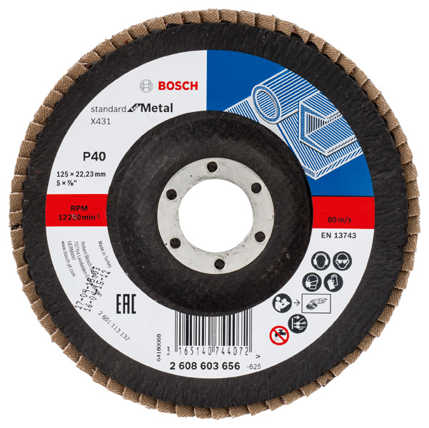 BOSCH Fächerschleifscheibe X431 Standard for Metal, gewinkelt, 125 mm, 22,23 mm, 40
