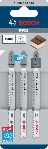 BOSCH PRO Hardwood clean T101BF Stichsägeblatt, 100 mm, 3-tlg.