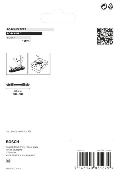 BOSCH PRO Impact Schrauberbit mit Doppelklingen und Pick and Click, PH2, 65 mm, 8-tlg.