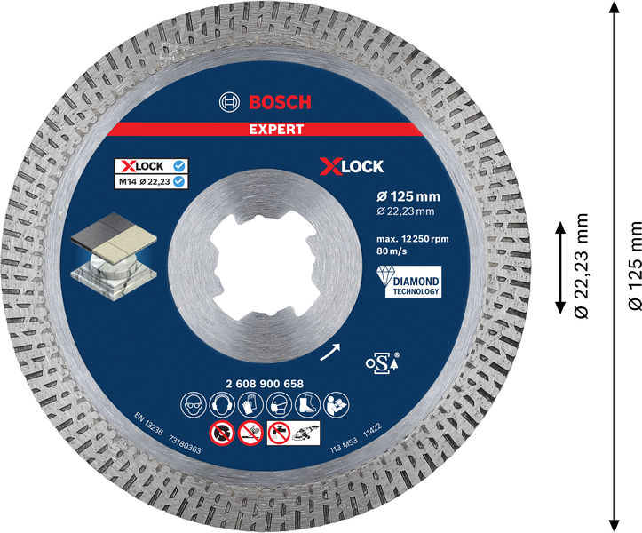 BOSCH EXPERT HardCeramic X-LOCK Diamanttrennscheibe, 125 x 22.23 x 1.4 x 10 mm