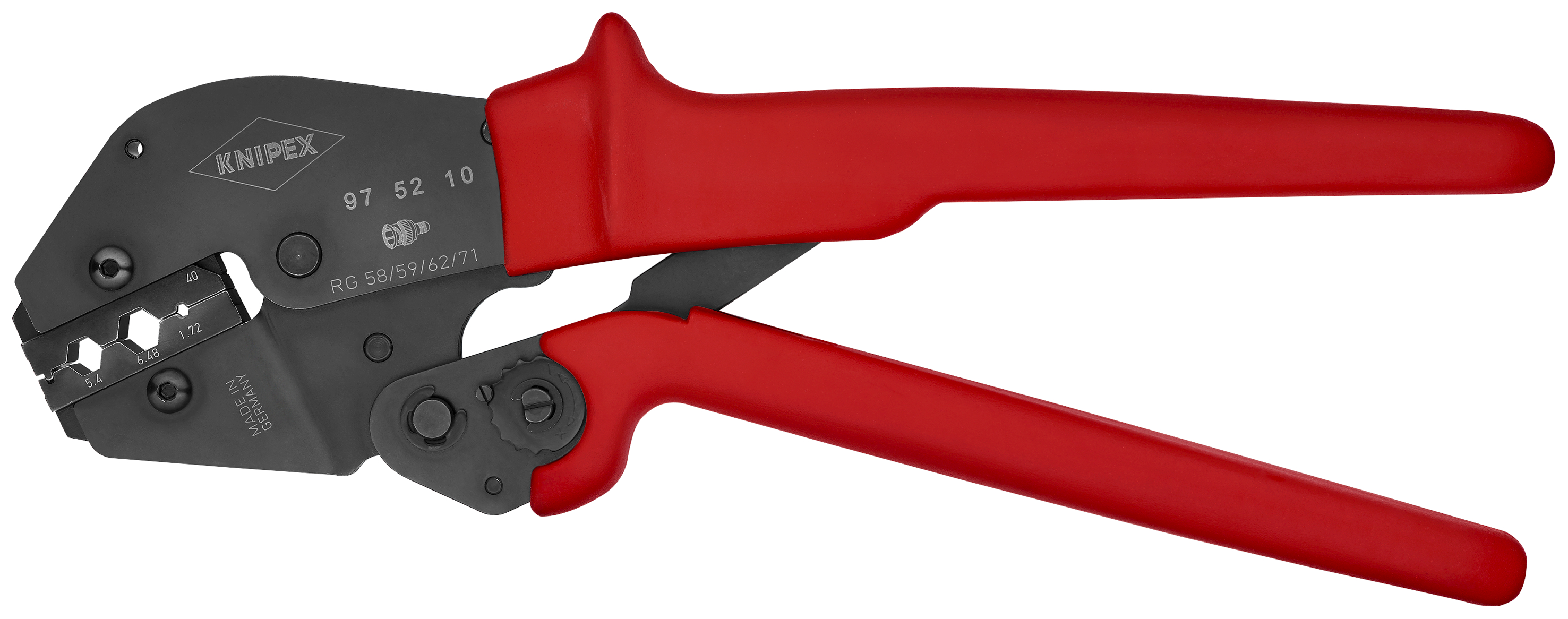 KNIPEX KNIPEX 97 52 10 Crimpzange auch für Zweihandbedienung 250 mm brüniert mit rutschhemmenden Kunststoff-Hüllen brüniert