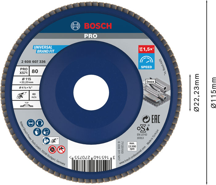 BOSCH PRO X571 Fächerschleifscheibe, gerade, 115 mm, K80 BOSCH PRO X571 Fächerschleifscheibe, gerade, 115 mm, K80