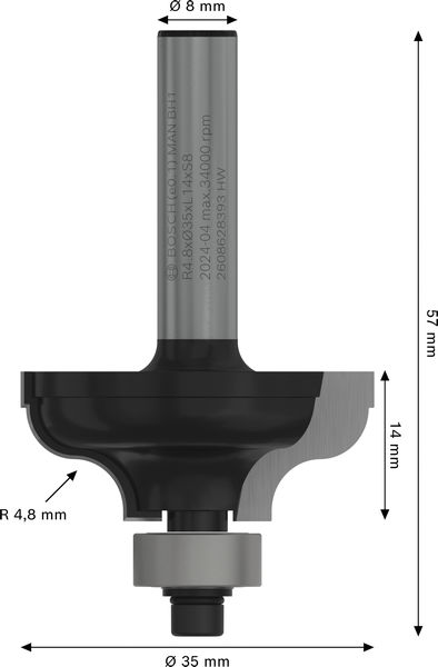 BOSCH PRO Profilfräser klassisch, R 4,8, Schaft 8 mm