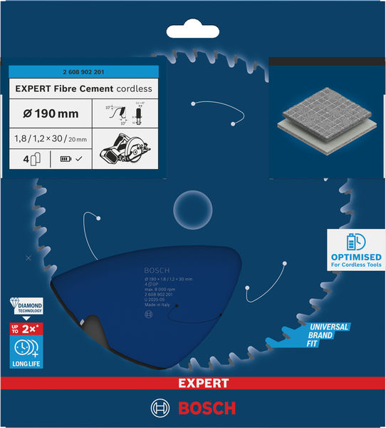 BOSCH EXPERT Fiber Cement Kreissägeblatt, 190x1,8x30 mm, Z4