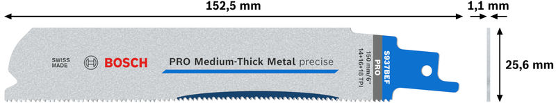 BOSCH PRO Medium-Thick Metal precise S937BEF Säbelsägeblatt, 1,1x25x150 mm, 25-tlg.