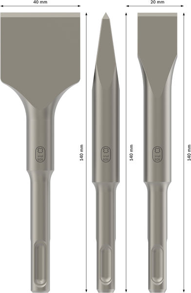 BOSCH 3-teiliges Kurzmeißelset, SDS plus, 0/20/40 mm