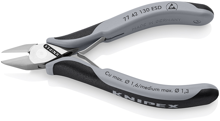 KNIPEX KNIPEX 77 42 130 ESD Elektronik-Seitenschneider ESD mit durchgestecktem Gelenk 130 mm mit Mehrkomponenten-Hüllen spiegelpoliert