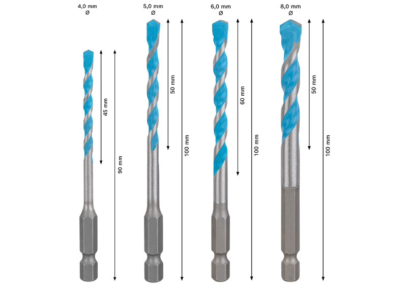 BOSCH EXPERT HEX-9 Multi Construction Bohrer-Set, 4x90/5x100/6x100/8x100 mm, 5-tlg.