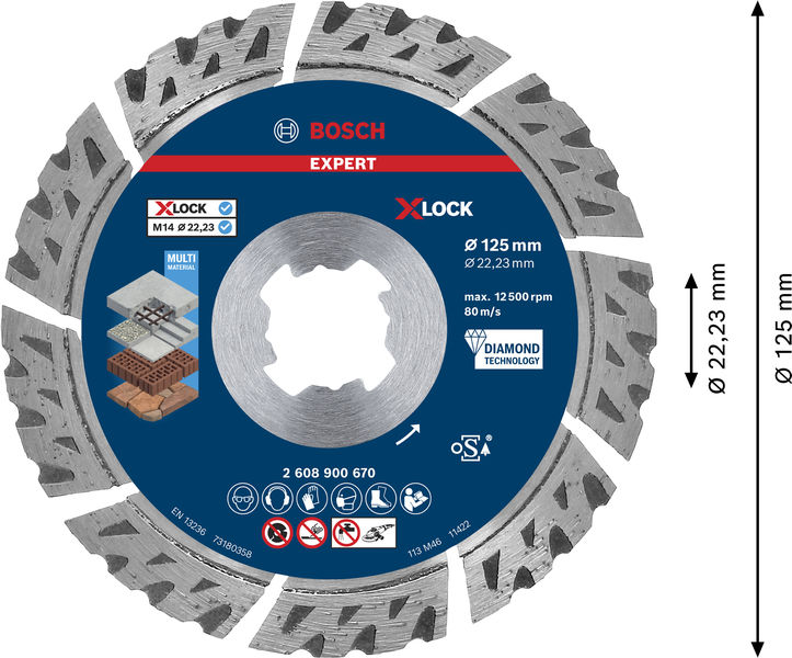 BOSCH EXPERT MultiMaterial X-LOCK Diamanttrennscheiben, 125 x 22,23 x 2,4 x 12 mm