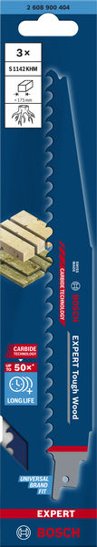 BOSCH EXPERT ‘Tough Wood’ S 1142 KHM Säbelsägeblatt, 3 Stück