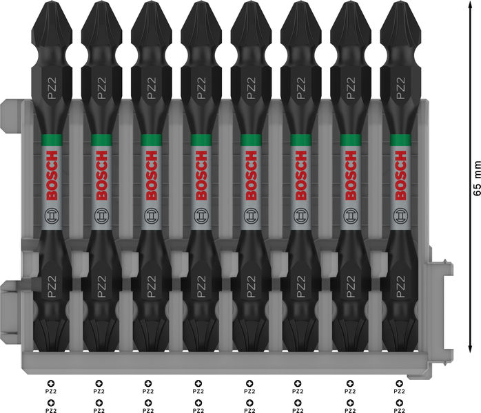 BOSCH PRO Impact Schrauberbit mit Doppelklingen und Pick and Click, PZ2, 65 mm, 8-tlg.