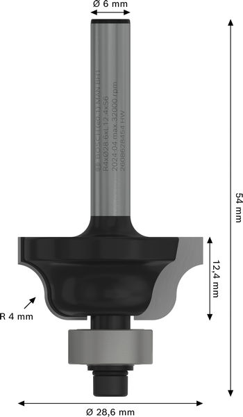 BOSCH PRO Profilfräser klassisch, R 4, Schaft 6 mm