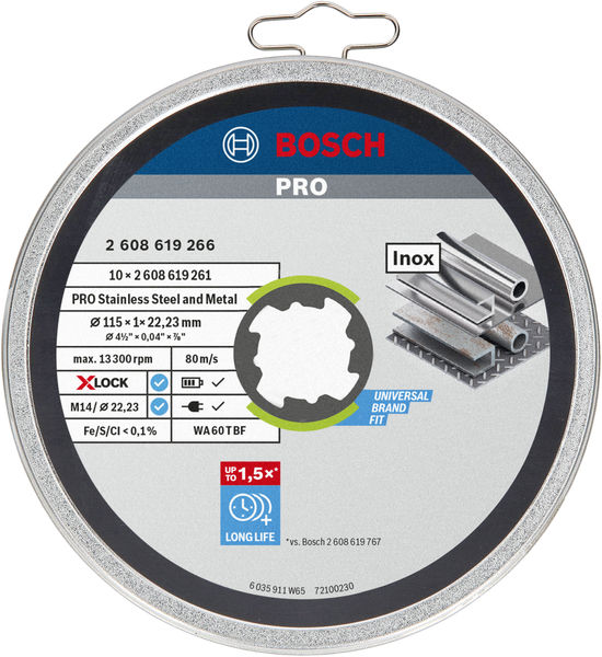 BOSCH PRO Stainless Steel and Metal X-Lock Trennscheibe, 115x1x22.23 mm, gerade, 10tlg