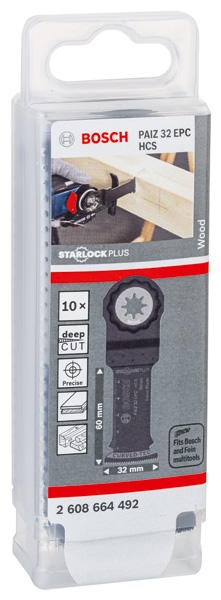 BOSCH HCS Tauchsägeblatt PAIZ 32 EPC Wood, 60 x 32 mm, 10er-Pack BOSCH HCS Tauchsägeblatt PAIZ 32 EPC Wood, 60 x 32 mm, 10er-Pack
