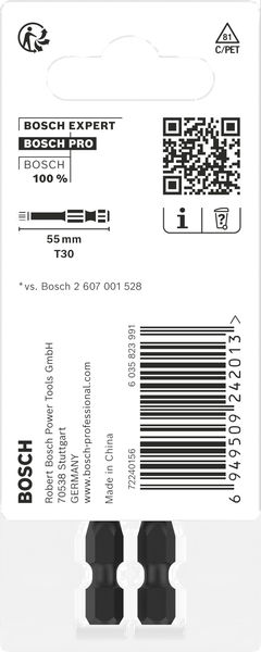 BOSCH PRO Torx Impact Bit, T30, 55 mm, 2-tlg.