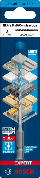BOSCH EXPERT HEX-9 Multi Construction Bohrer, 3x45x90 mm BOSCH EXPERT HEX-9 Multi Construction Bohrer, 3x45x90 mm
