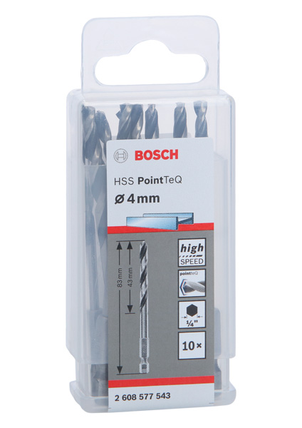 BOSCH HSS PointTeQ Sechskantbohrer 4,0 mm, 10er-Pack BOSCH HSS PointTeQ Sechskantbohrer 4,0 mm, 10er-Pack