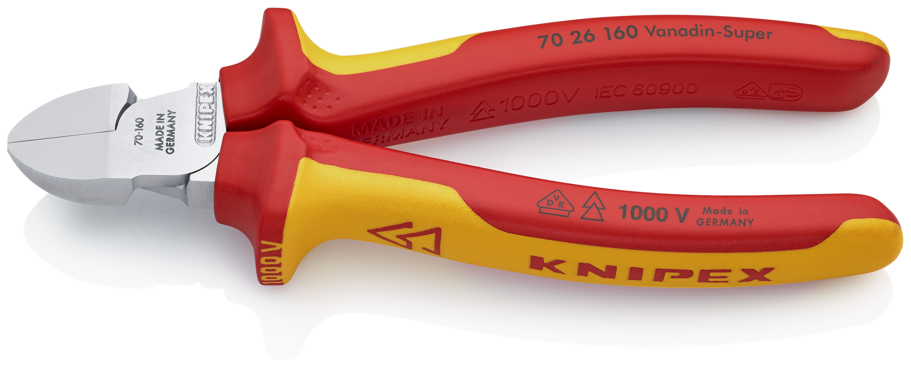 KNIPEX KNIPEX 70 26 160 Seitenschneider 160 mm verchromt isoliert mit Mehrkomponenten-Hüllen, VDE-geprüft