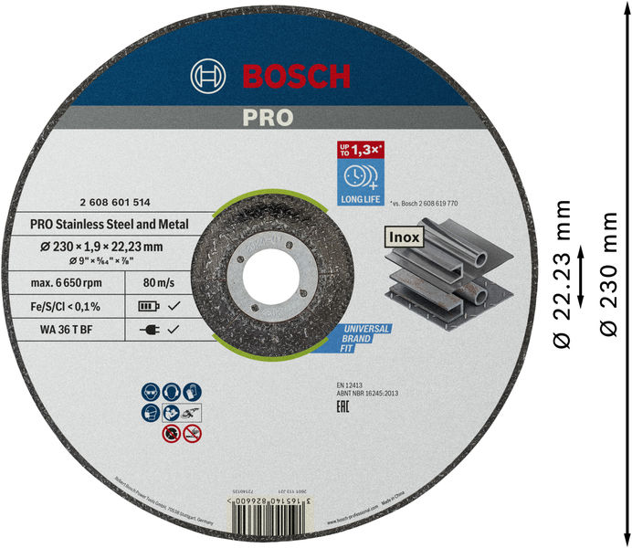 BOSCH PRO Stainless Steel and Metal Trennscheibe, 230 x 1.9 x 22.23 mm, gekröpft BOSCH PRO Stainless Steel and Metal Trennscheibe, 230 x 1.9 x 22.23 mm, gekröpft