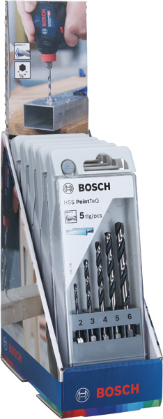 BOSCH HSS PointTeQ Sechskantbohrer-Set in Schaukasten, 5-tlg., 2-6 mm